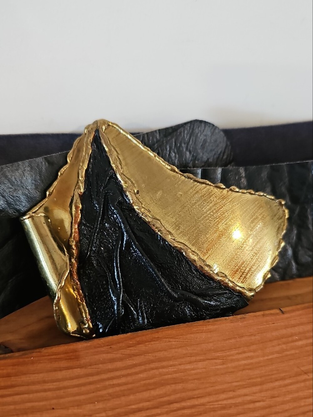 Vintage Brutalist Buckle with Leather Belt